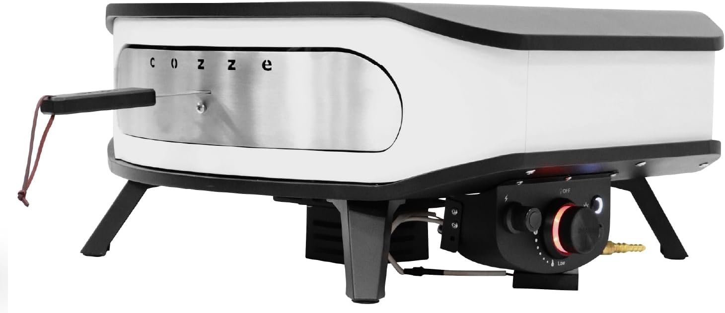 Cozze Horno de Pizza 17" con Piedra Giratoria y Puerta | Horno de Gas para Exteriores | Coccin Rpida en 2 Minutos | Termmetro Integrado | Quemadores en Forma de U