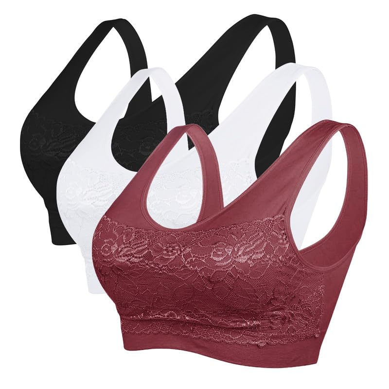 Image of Litthing Lace Bralettes for Women Padded Sports Bra Seamless Plus Size Tank Tops Wirefree Comfort Yoga Cami T Shirt Bras