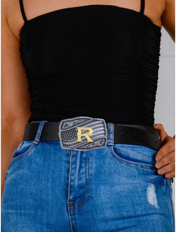 Western Cowboy Initial Letters A-Z American Flag Belt Buckle for Men Fathers Day Boyfriend Husband - Image 6