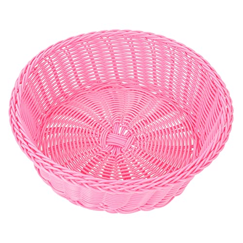 FOMIYES Fruit Organizer Rattan Storage Basket Kitchen Fruit Basket Hand- Woven Storage Tray Bread Food Basket Storage Holder Egg Bun Basket for Home Kitchen Use Pink Wicker Bread Basket