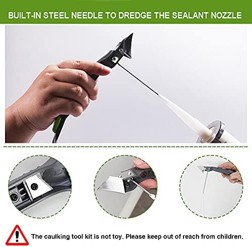 5 in 1 Caulking Tool Kit -Sealant Finishing Tool(Stainless Head) - Silicone Sealant Mastic Remover Tool Silicone Tool Kit for Mastic Bathroom Kitchen Bath Window Sink Joint