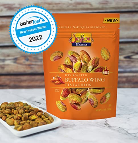 Image of Setton Farms Pistachios, Buffalo Wing Flavored Pistachios, Naturally Seasoned, Dry Roasted No Shell Pistachios, Non-GMO Project Verified, Gluten Free, Vegan, Kosher, 5 Oz Resealable Bag (Pack of 2)