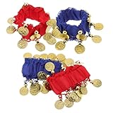 Toyvian 2 Paare Bauchtanz Glocken-armbänder Rot Royalblau mit Glitzer und Klingelgeräusch Indische Tanz-accessoires für Frauen Mädchen Halloween Festival Party