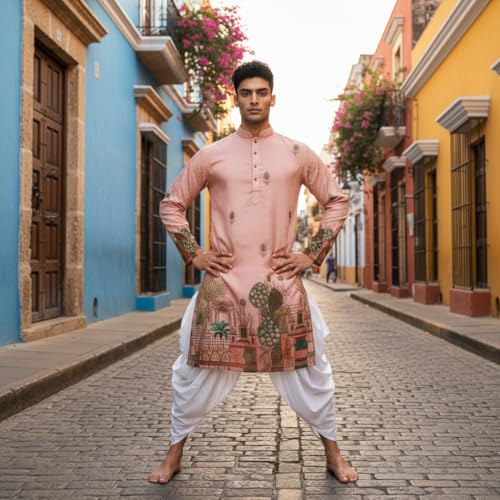 Image of Trustous Men's Printed Kurta Dhoti Set Traditional Ethnic Wear for Festivals & Weddings | Men's Stylish Printed Kurta with Dhoti Set | Traditional Indian Ethnic Wear for Men