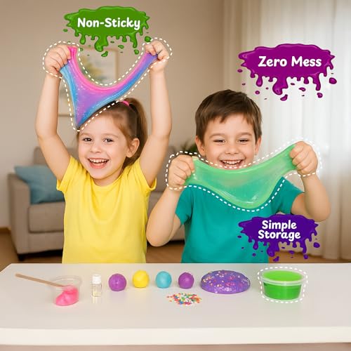 Image of Junior Slime Kit for Kids, 15+ Activities with Instruction Manual, Glitter, Confetti & 4 Moulds, Slime Making Kit for 4+ Years Boys & Girls