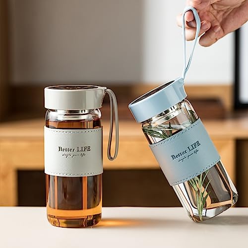Glass tea bottle 16 oz drinking bottle with Non-Slip holster, and Stainless Tea Infuser,Leak Proof Lid,Portable glass water bottle for school, office, car home,as a gift, etc (Blue) - Image 5