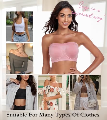 Image of Women's Underwire Strapless Multiway Bra Bandeau Seamless Supportive Bras Non Padded Top