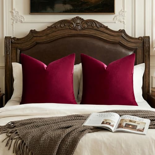 Image of GIGIZAZA Decor Throw Couch Pillow Covers,Wine Red Sofa Cushion Pillow Covers,Velvet Pillow Cases 26 x 26inch