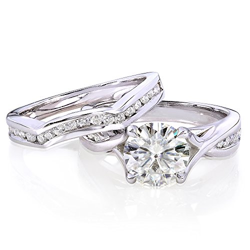 Kobelli Round-cut Moissanite Bridal Set 1 1/2 CTW 14k White Gold4