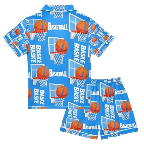 senya Basketball Hoop Satin Summer Pajama Sets Silk Short Sleeve Button Down Sleepwear2
