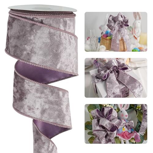 HUIHUANG Lavender Purple Velvet Wired Ribbon 2-1/2