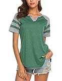 Locryz Women's Summer V Neck Raglan Short Sleeve Shirts Casual Blouses Baseball Tshirts Top S Green
