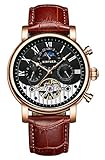 carlien Men's Watches Moon Phase Skeleton Classic Calendar Tourbillon Automatic Mechanical Wristwatches (Rose Gold Black)