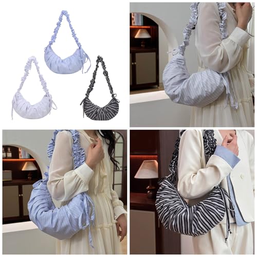Practical Nylon Shoulder Bag For Women Modern Crossbody Satchel Purse Striped Drawstring Bags With Adjustable Strap Spacious2
