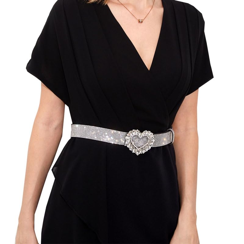 Women's fashion waistband pin buckle full diamond heart waistband with dress