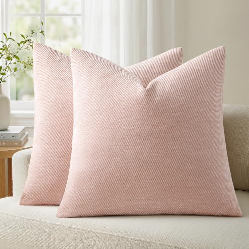 Image of a moment Pack of 2 Decorative Chenille Throw Pillow Covers with Twill Cushion Covers for Sofa Living Room Couch Bed 26x26 Inch Light Pink
