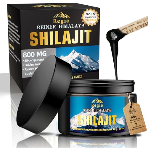 Shilajit Original Himalaya, 60g Shilajit Harz mit Fulvosäure & Spurenmineralien für Männer & Frauen,100% Natural Gold Hochdosiert, Ohne Zusatzstoffe