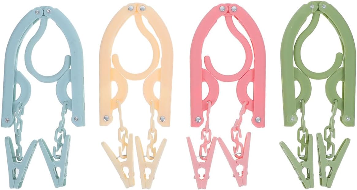 SUPVOX 4pcs Foldable Plastic Travel Hangers with Clips Portable Non-Slip Clothes Hangers for Home and Camping in 4 Colors