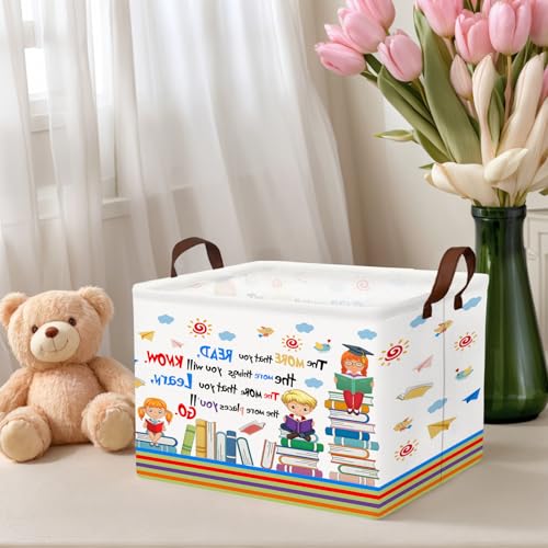 Image of Reading Book Storage Basket Organizer for Nursery, Classroom, Library, and Daycare Store Books, Clothes (Kid Learning)