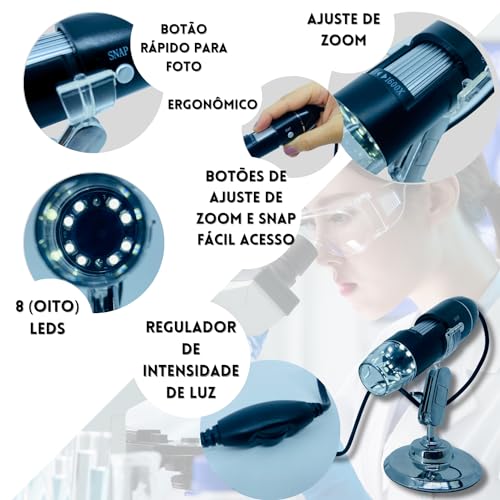 Microscópio Digital Profissional Usb 1600x Marca MKS + Adaptador OTG Micro USB para Celular c/Lente