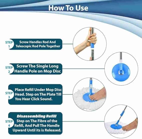 Image of Multipurpose Spin Mop Stick || Extendable Stainless Steel Rod with Lock System Spin Mop Spares Set Handle with Microfibers Refill Standing Magic Pocha with Easy Grip Handle Stick Rod