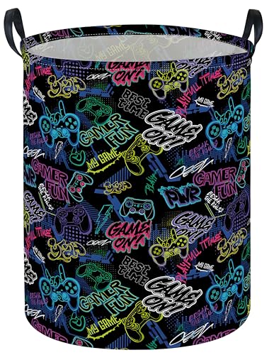 Image of Kids Laundry Basket Boys Laundry Hamper Kids Collapsible Canvas Waterproof Storage Bin for Boys Baby Nursery Hamper Gift Baskets for Bedroom(Cool games)