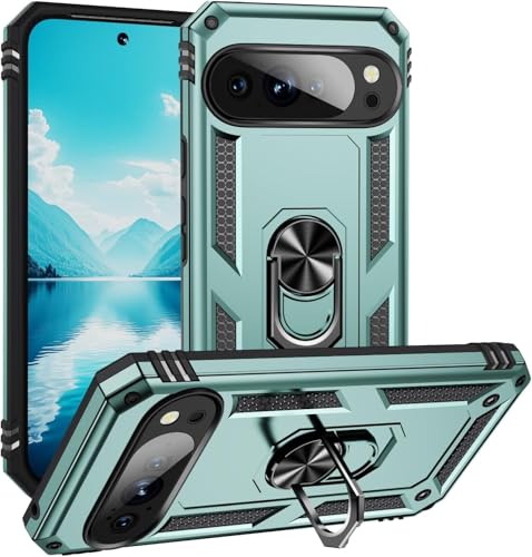 Image of REALCASE Google Pixel 10 Pro Back Cover Case | Heavy Duty Dual Layer Hybrid Shock Proof Armor Defender Ring Case Back Cover for Google Pixel 10 Pro 5G (Green)