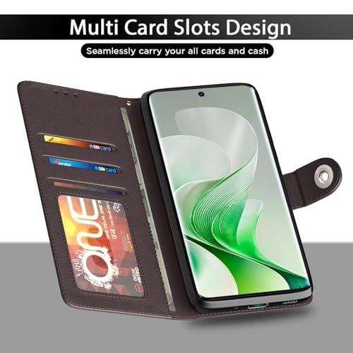 Image of Pikkme Flip Cover Leather Finish | Inside TPU with Card Pockets | Wallet Stand and Shock Proof | Complete Protection Button Flip Case for Vivo V40e 5G / iQOO Z9s 5G(Coffee)