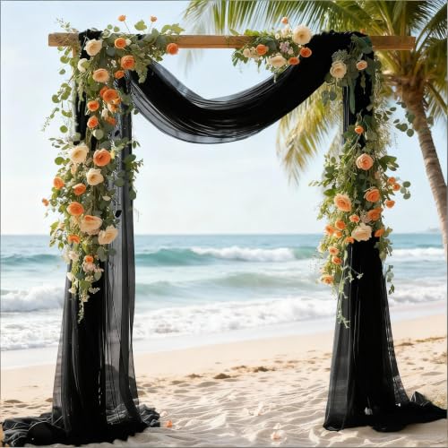 Image of Wedding Glitter Arch Draping Fabric Black 1 Panel 29 inch x 6.5 Yards Sheer Backdrop Curtain Drapery for Summer Wedding Ceremony Birthday Party Indoor Ceiling Decor