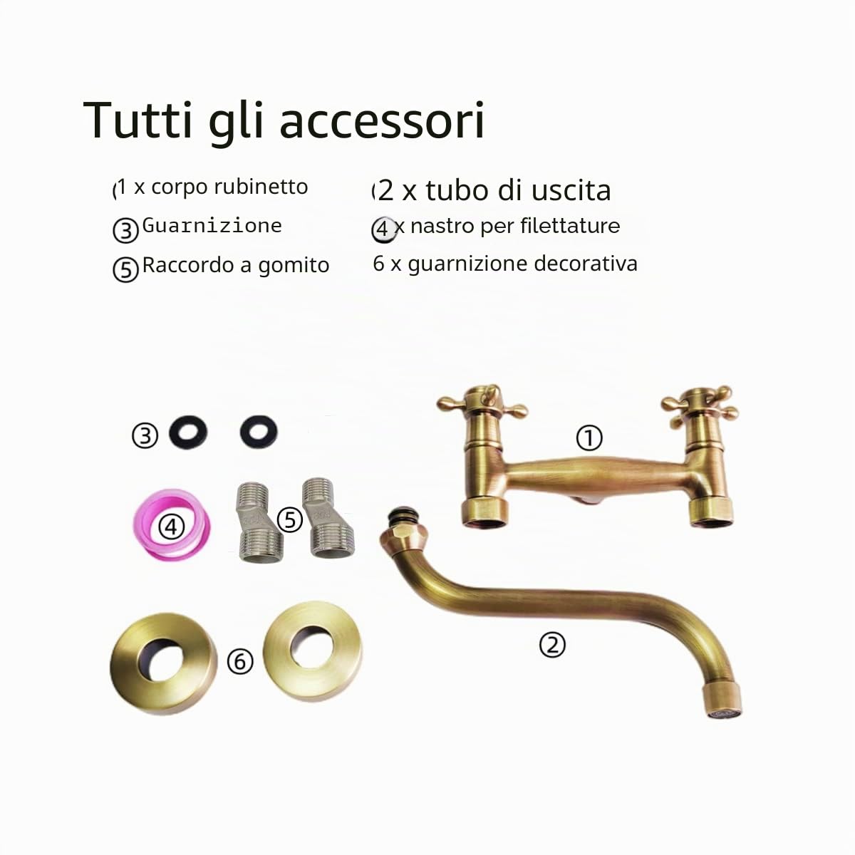 Rubinetto Lavello a Muro Ottone Anticato, Miscelatore Cucina a Parete Bronzo Retro, Girevole a 360° Rubinetto con Doppia Manopola Vintage per Cucina e Bagno