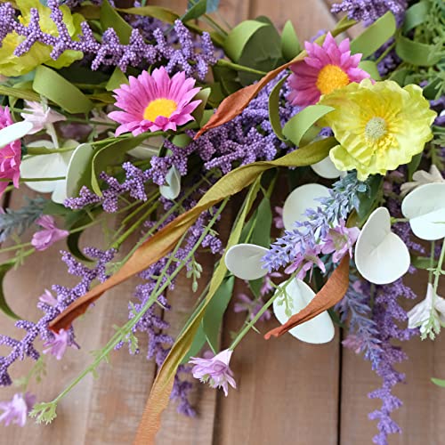 Idyllic 20 Inch Spring Summer Wild Flower Artificial Daisy Front Door Wreath, Everyday Greenery Eucalyptus Leaves For Indoor And Outdoor Use, Rustic Farmhouse Style Home Wreath Decor #TOP3