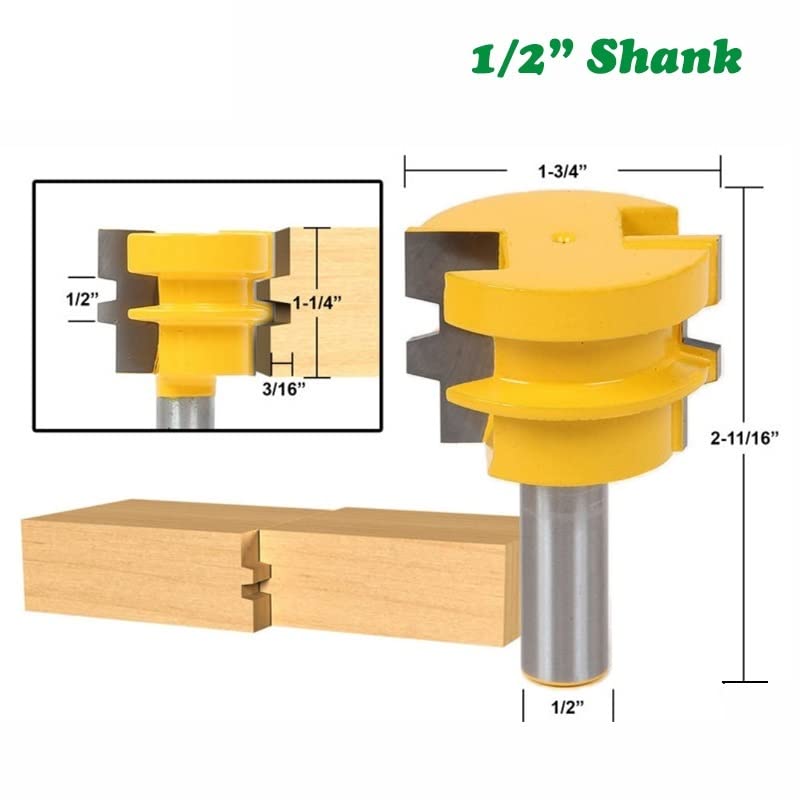 3 Pz 12mm 1/2 Gambo Tenone Punte del Router Set Cassetto Stampaggio 45 Gradi Blocco Mitra Bit Colla Giunto Fresa for Legno(12.7mm Shank)