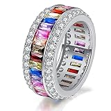Hermos Mothers Day Gifts for Women Rainbow Multi Color Ring Emerald-Cut Cubic Zirconia Multi Color R