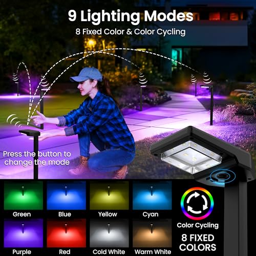AUDERWIN 6 Pack Color Changing & Sync Smart Solar Pathway Lights, Solar Lights Outdoor Waterproof, 9 Modes (Warm White/Cool White/RGB) Landscape Lighting for Driveway, Walkway, Garden, Yard, Patio by AUDERWIN - Image 2