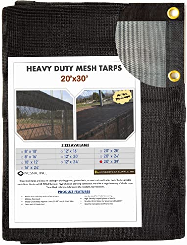 Limited Discount Windscreensupplyco (20 FT X 30 FT) Heavy Duty Black Knitted Mesh Tarp with Grommets 60-70% Shade Use for Shade, Green House, Garden, Canopy, Pools, Dump Truck