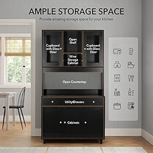 VOWNER 71" Traditional Freestanding Kitchen Pantry Storage Cabinet, Pantry Cabinet with 3 Drawers and 5 Storage Cabinets, Black VOWNER 71 Traditional Freestanding Kitchen Pantry Storage Cabinet Pantry Cabinet with 3 Drawers and 5 Storage Cabinets Black