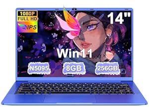 Ruzava Laptop 14 Zoll FHD IPS Display, Win11, Celeron N5095 (bis 2.9GHz), 8 GB RAM 256GB SSD Unterstützung 1TB, 5G WiFi, USB 3.0, 5000mAh, HDMl, Notebook PC QWERTY Tastatur - Violett