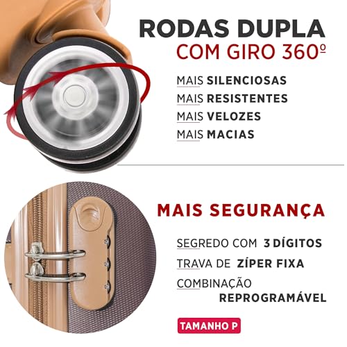 Mala de Viagem de Bordo Athena 10kg Rígida ABS Padrão ANAC com 4 Rodas duplas 360º e Trava de segred