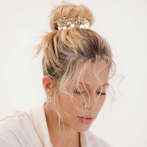 Miniatura 2 de Brinie Lazos para el cabello de perlas con diamantes de imitación champán bandas elásticas para el cabello soporte para cola de caballo sin arrugas