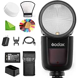 Flash Godox V1 Para Nikon GODOX V1-N Flash para Nikon Flash Speedlite Speedlight, 76Ws 2.4G TTL Round Head, 1/8000 HSS, 480 Full Power Shot, 1.5s Recycle Time, 2600mAh Batería de litio con filtros de color reflectore difusores