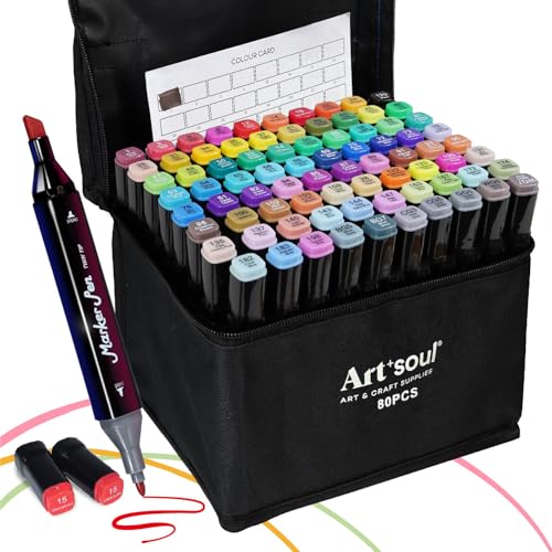 Art+soul 80 Farben Alkohol Marker Doppelspitze Schnell Trocknende Malerei Design Alkohol Stifte für Holz Stein Kieselsteine Metall Kunststoff