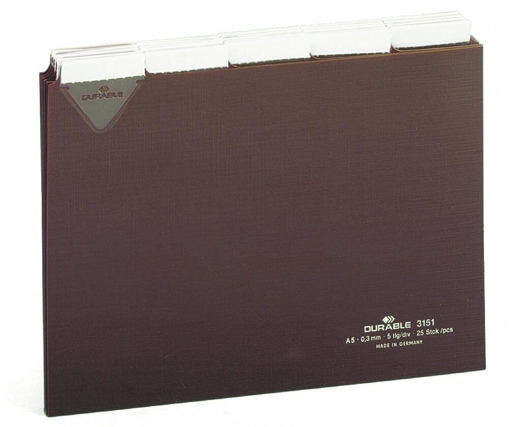 Durable Leitkarten DIN A5 quer, Leitregister mit beschriftbaren Taben, 5/5-Teilung, braun, 315111