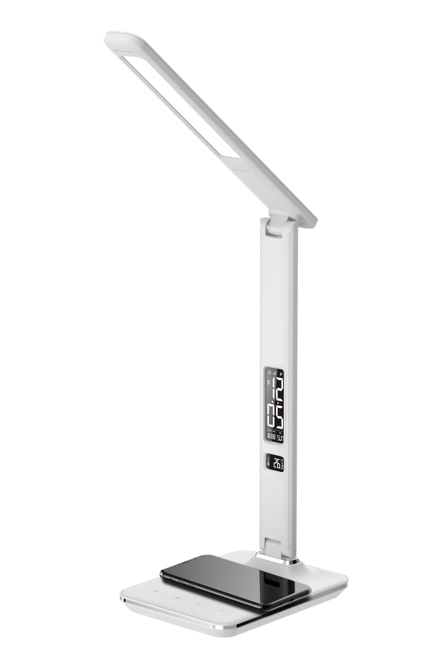 IMMAX KINGFISHER Qi biała lampa stołowa LED z bezprzewodowym ładowaniem Qi i USB