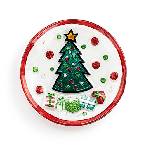 DEMDACO Decorative Christmas Dish Round Holiday Snack Cookie Plate Mini 6.5 Inch Glass Christmas Tree DEMDACO Decorative Christmas Dish Round Holiday Snack Cookie Plate Mini 6.5 Inch Glass Christmas Tree