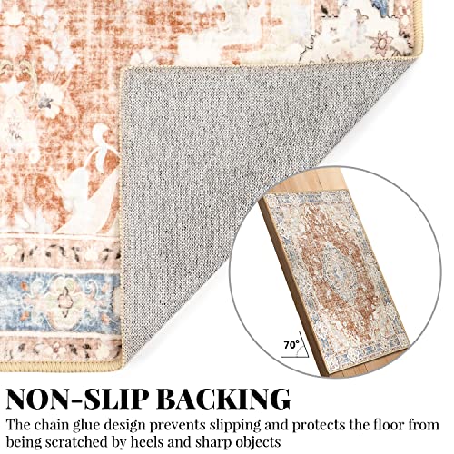 MUJOO-Boho-Rug-3x5-Machine-Washable-Area-Rugs-Small-Non-Slip-for-Entryway-Bedroom-Bedside-Kitchen-Hallway-Living-Room-Laundry-Indoor-Mat-Soft-Low-Pile-Floral-Orange-Navy-Blue