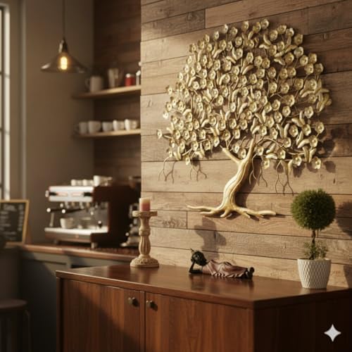 Image of Bharat Art Metal Iron Breeze Butterfly Tree Gold Wall Art | Decorative Metal Wall Sculpture for Home Living Room Bedroom Office Hotels Cafe | Multicolor (44 x 2 x 37 Inch) WD027 (A)