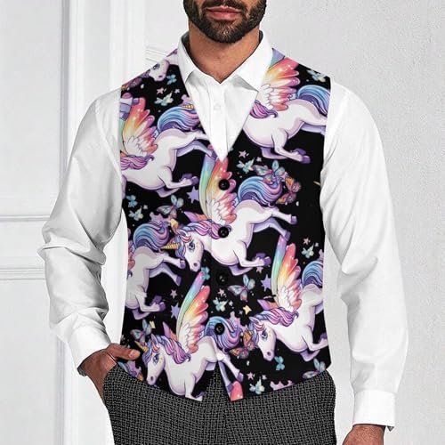 Colorful Un-icorns Butterfly Men's Suit Vests Business Formal Dress Vest V-Neck Waistcoat for Wedding Casual2