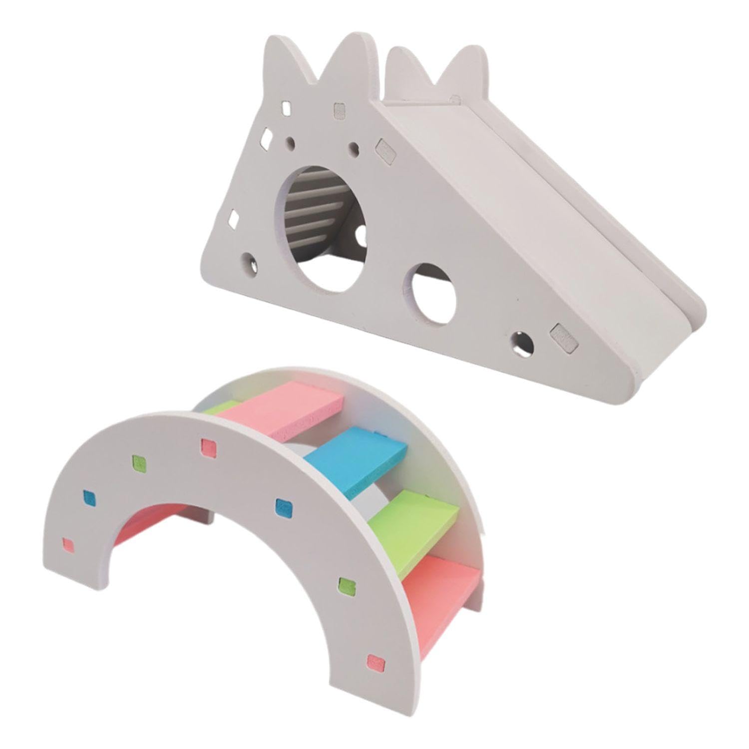 EOWVISN Slide House and Colorful Arch Bridge: Hamster Activity Accessories, White