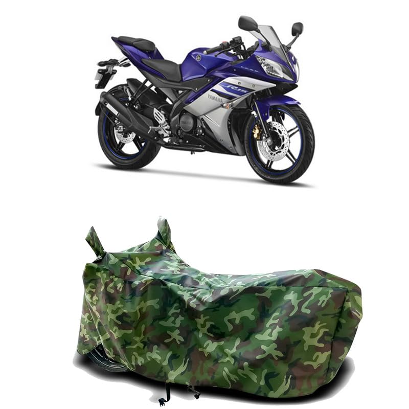 Image of DUFFEL-100% Heat Protection Two Wheeler Bike /Scooty Body Cover for Yamaha YZF-R15 V2 BS6 Water Resistance /UV-Rays /Birds Dropping /Scratchproof /Dust Proof /Waterproof[Green Jungle Print]