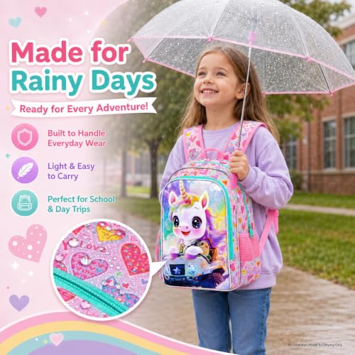 Image of 16 inch Unicorn Backpack for Girls, 3Pcs School Backpacks Set for Elementary Preschool Kindergarten, Kids Truck Bookbag with Lunch Box(Pink)